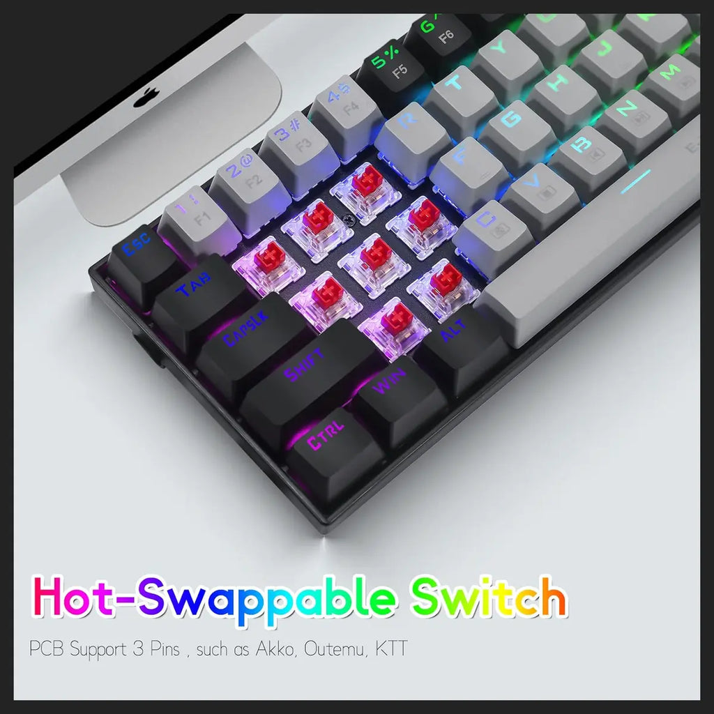 E-YOOSO Z-686 Portable 65% Mechanical Gaming Keyboard, 68 Keys Mini Wired, Per-Key RGB Backlit, Red Switch, Anti-Ghosting N-Key Rollover, Grey and Black
