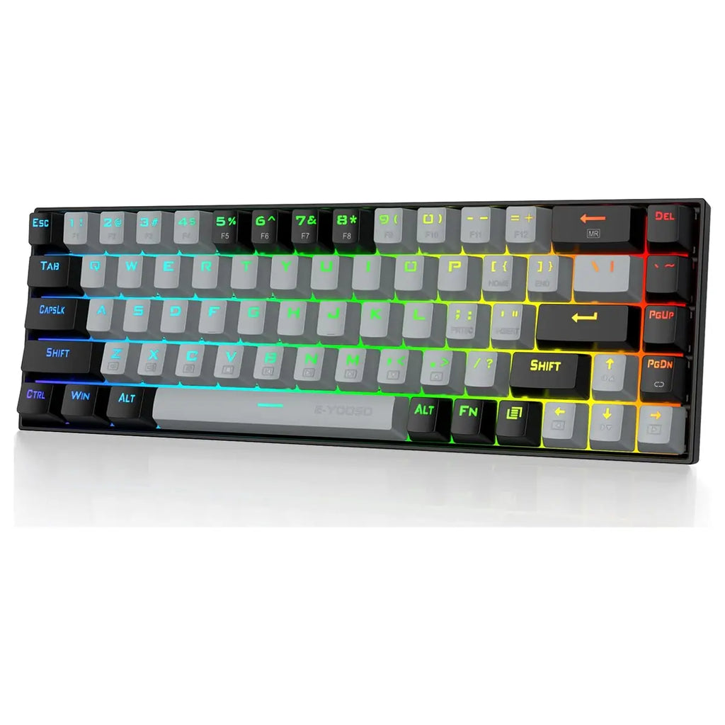 E-YOOSO Z-686 Portable 65% Mechanical Gaming Keyboard, 68 Keys Mini Wired, Per-Key RGB Backlit, Red Switch, Anti-Ghosting N-Key Rollover, Grey and Black