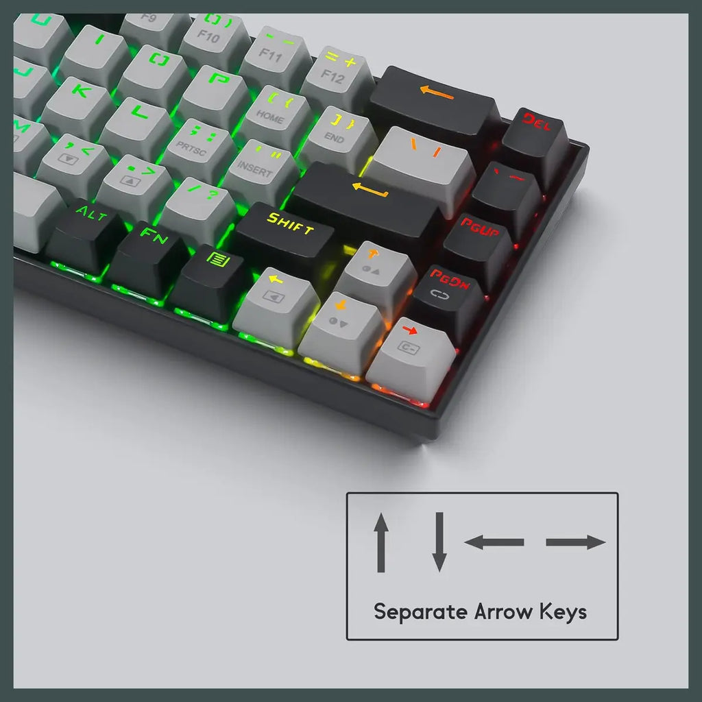 E-YOOSO Z-686 Portable 65% Mechanical Gaming Keyboard, 68 Keys Mini Wired, Per-Key RGB Backlit, Red Switch, Anti-Ghosting N-Key Rollover, Grey and Black