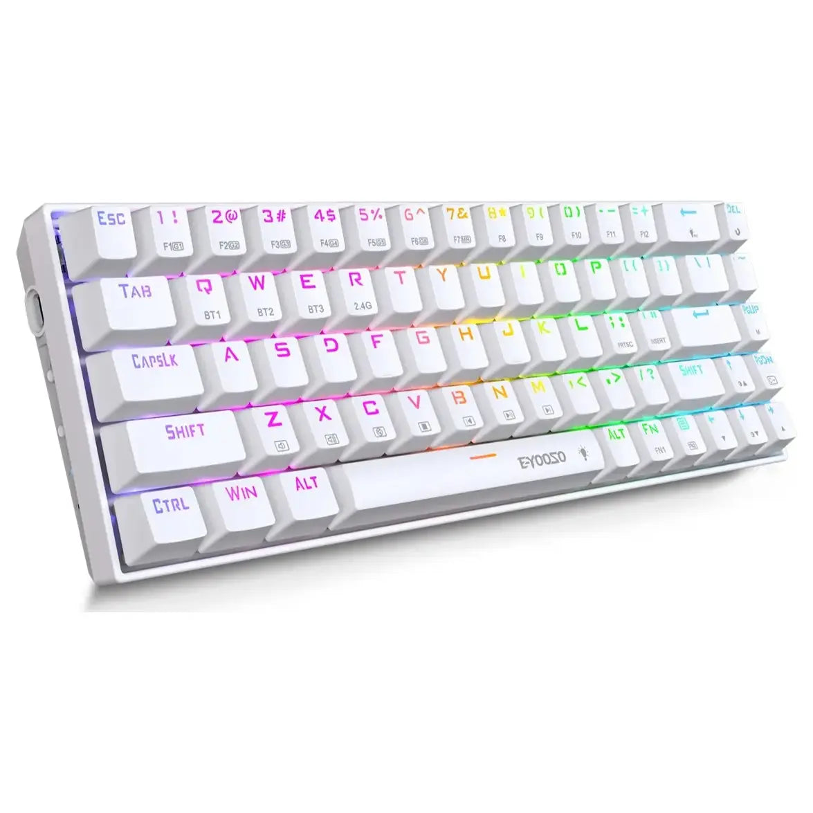 E-Yooso Z686 Tri-Mode Wireless Gaming Keyboard, 68 Keys, Bluetooth 3.0/5.0 And 2.4GHz And USB Type-C Wired, Hot-Swappable Red Switches, RGB Backlight, White