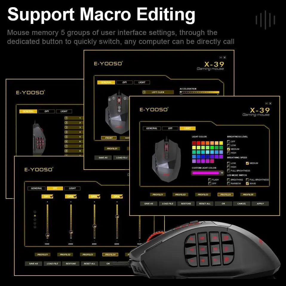 E-YOOSO X-39 Pro Gaming Mouse, 16400 DPI PAW3327 Sensor, RGB Lighting, 19 Programmable Buttons