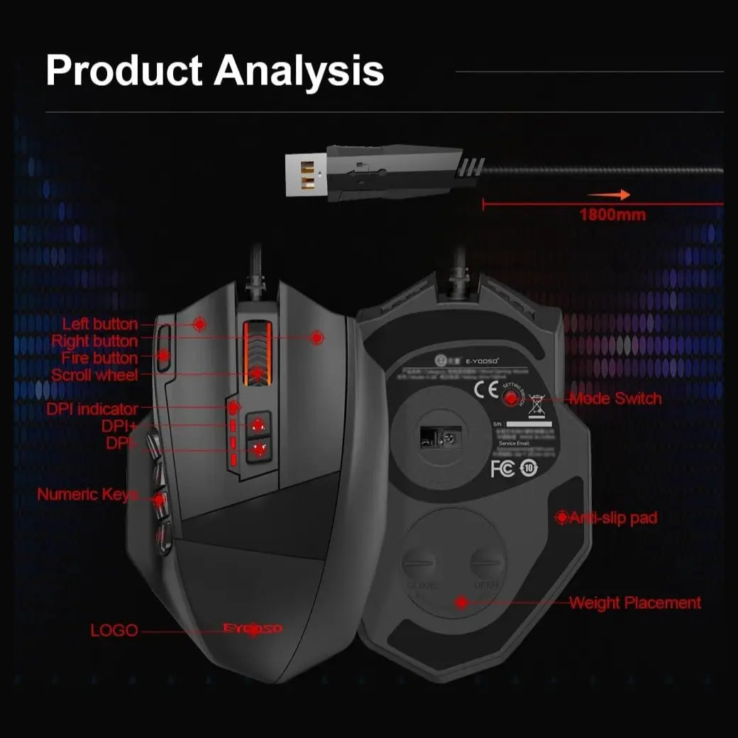 E-YOOSO X-39 Pro Gaming Mouse, 16400 DPI PAW3327 Sensor, RGB Lighting, 19 Programmable Buttons