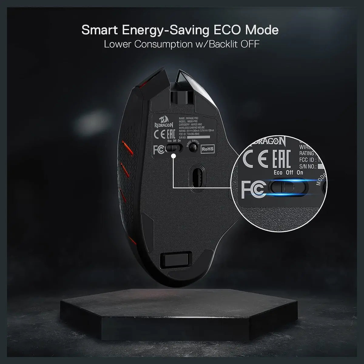 Redragon Mirage Pro M690-PRO Wireless Gaming Mouse, 8000 DPI, Wired and Wireless Dual Mode, 8 Programmable Buttons With Rapid Fire Key, PAW3104 Optical Pixart Sensor, 1000Hz Polling Rate