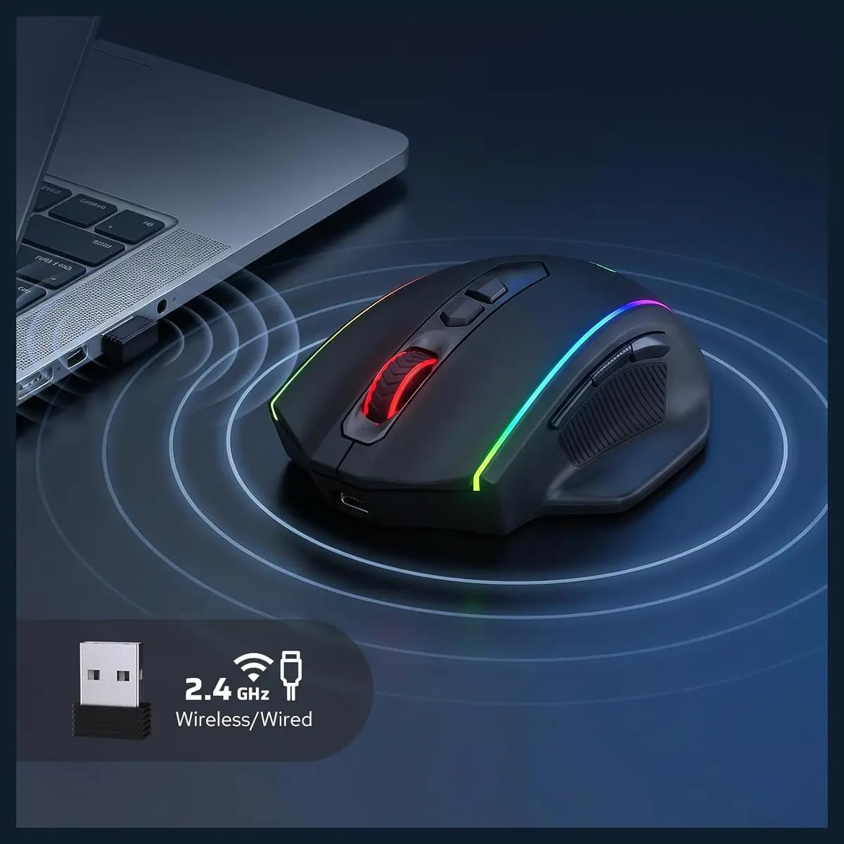 Redragon M686 Vampire Elite Wireless Gaming Mouse, 16000 DPI, Wired and Wireless Dual Mode, PAW3335 Optical Pixart Sensor, 1000Hz Polling Rate, 8 Programmable Keys, RGB Backlight