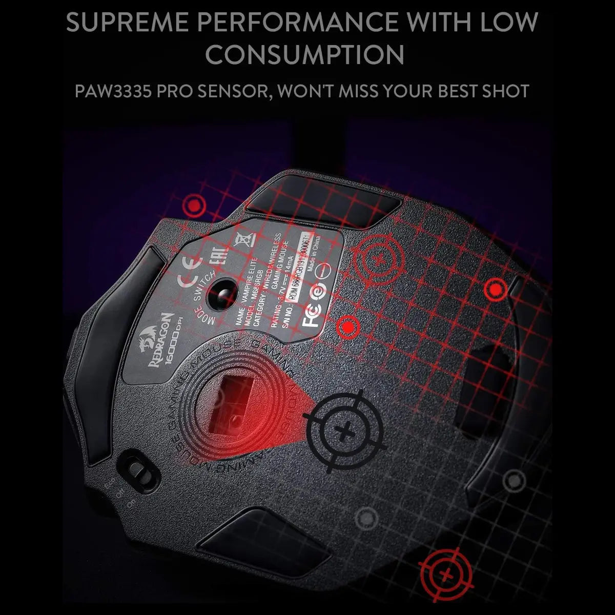 Redragon M686 Vampire Elite Wireless Gaming Mouse, 16000 DPI, Wired and Wireless Dual Mode, PAW3335 Optical Pixart Sensor, 1000Hz Polling Rate, 8 Programmable Keys, RGB Backlight