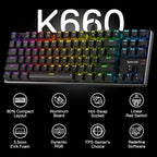 Redragon DHARMA TKL K660 RGB Wired Gaming Keyboard, 80% 87 Keys Mechanical Keyboard, Aluminum Base, Hot-Swap Socket, Noise Absorbing Foams, Quiet Linear Red Switch
