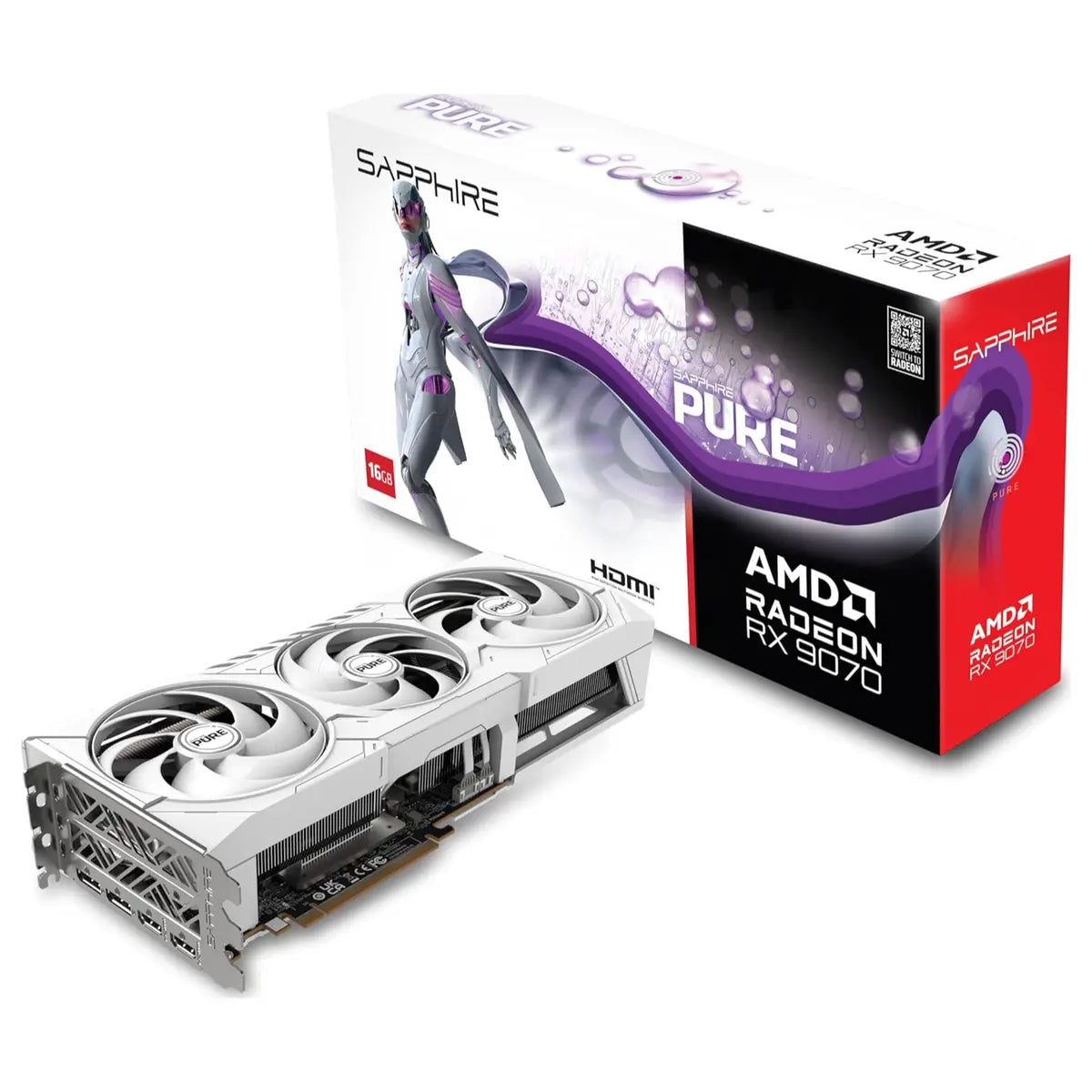 Sapphire PURE AMD Radeon RX 9070 OC Video Graphics Card, 16GB 256-Bit GDDR6 20Gbps, Boost Clock Up To 2700MHz, PCI-Express 5.0 x16, 11349-02-20G