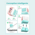 UGREEN Uno 65W 3 Ports USB C Charger GaNFast Cute Robot Shape, 2 USB-C and 1 USB-A, LED Emoticon Display, Pink Blue, 35855