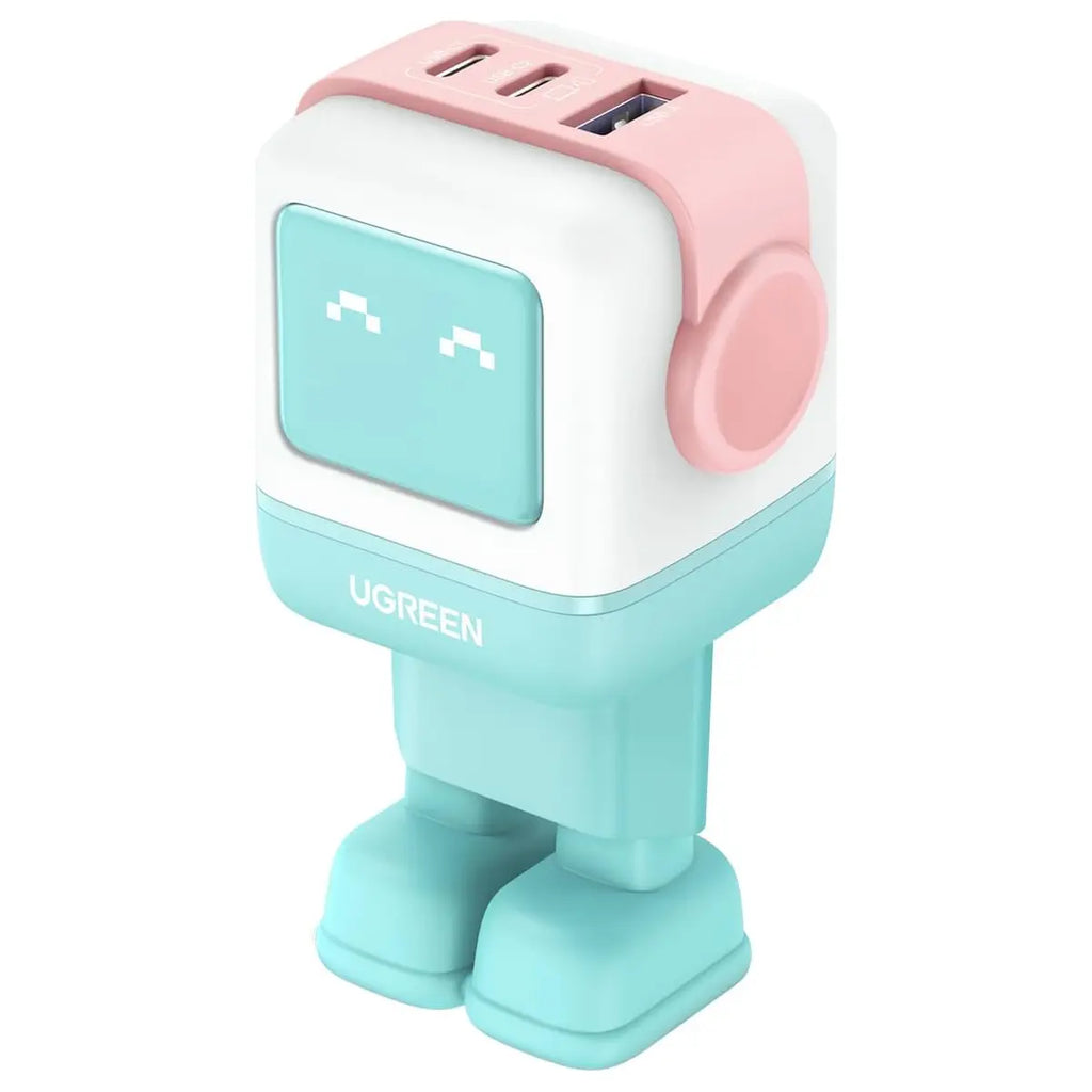 UGREEN Uno 65W 3 Ports USB C Charger GaNFast Cute Robot Shape, 2 USB-C and 1 USB-A, LED Emoticon Display, Pink Blue, 35855