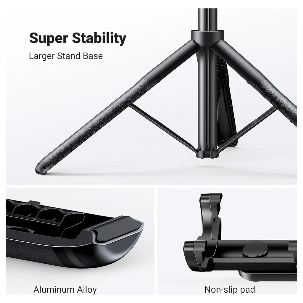 UGREEN Selfie Stick Tripod Stand with Bluetooth Remote, 12.5" to 63" Extendable, 360 Degree Rotating Clamp, Aluminum Alloy and ABS 15062