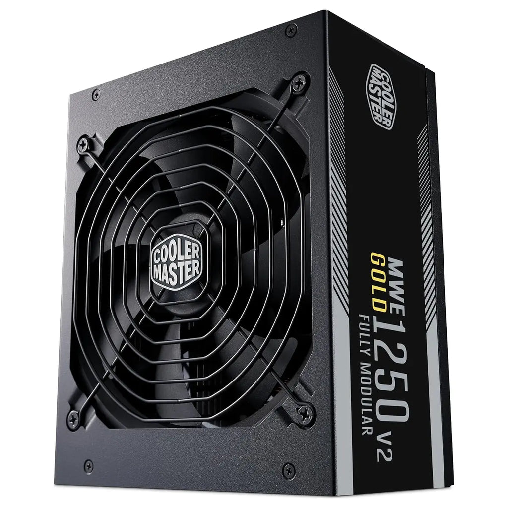 Cooler Master MWE Gold 1250 V2 ATX 3.1 Fully Modular Power Supply, 80 Plus Gold 1250W, PCIe 5.1 12VHPWR 90 Degree Connector, 140mm FDB Fan, MPE-C501-AFCAG-3EEU