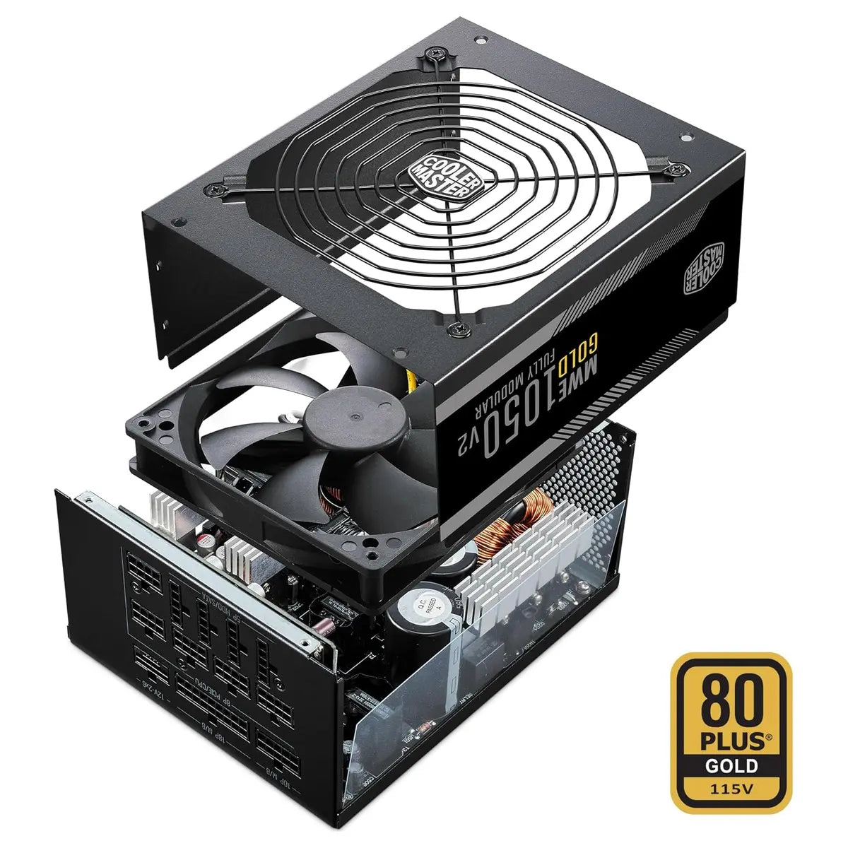 Cooler Master MWE Gold 1250 V2 ATX 3.1 Fully Modular Power Supply, 80 Plus Gold 1250W, PCIe 5.1 12VHPWR 90 Degree Connector, 140mm FDB Fan, MPE-C501-AFCAG-3EEU