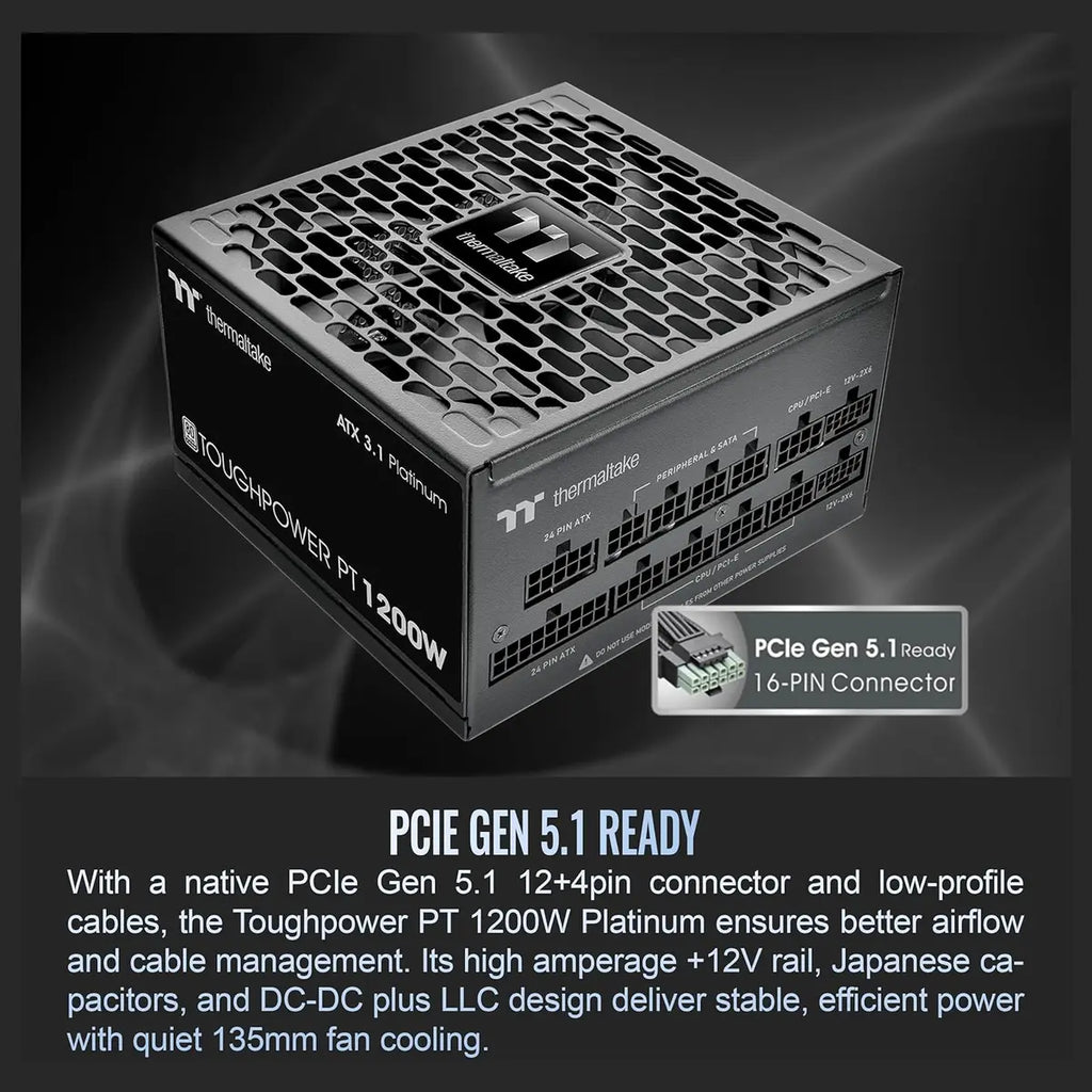 Thermaltake Toughpower PT 1200W Power Supply, ATX 3.1, 80 Plus Platinum, Full Modular, PCIe Gen 5.1