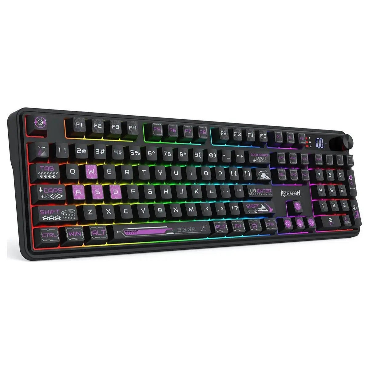 Redragon Volcano RM104 PRO Keyboard, 104-Key Full-Size Membrane, 2.4G Wireless Bluetooth and USB-C Wired, 26-Key Anti-Ghosting, RGB Backlight, K526BP-PRO Black