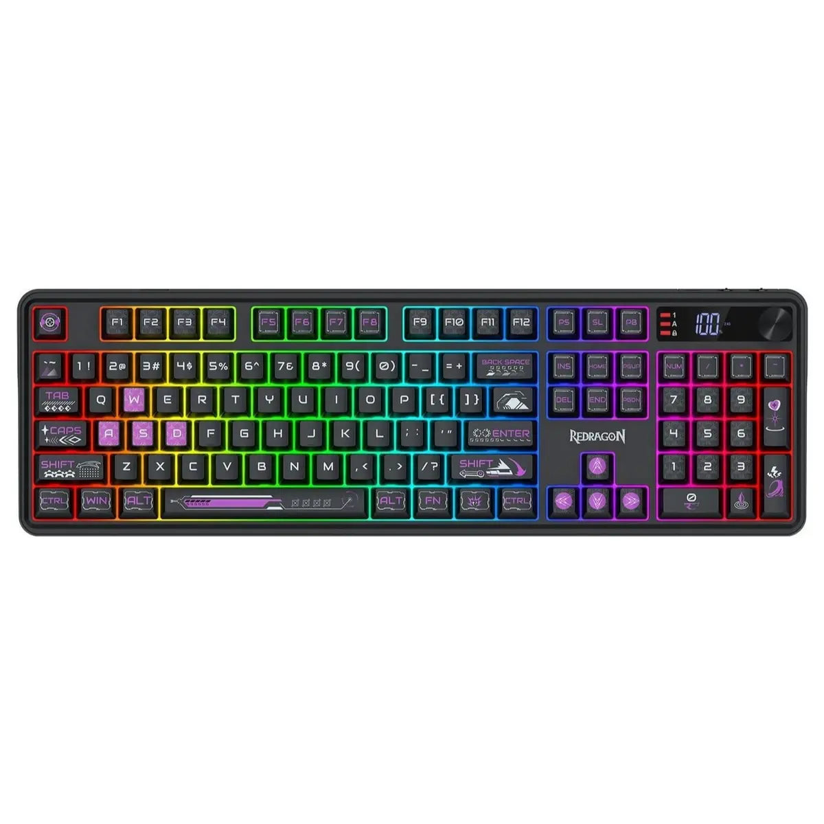 Redragon Volcano RM104 PRO Keyboard, 104-Key Full-Size Membrane, 2.4G Wireless Bluetooth and USB-C Wired, 26-Key Anti-Ghosting, RGB Backlight, K526BP-PRO Black