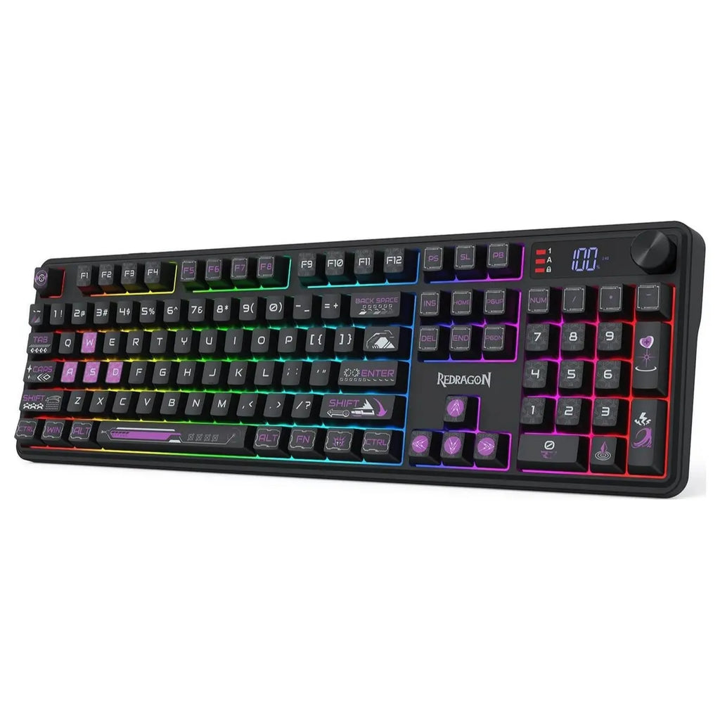 Redragon Volcano RM104 PRO Keyboard, 104-Key Full-Size Membrane, 2.4G Wireless Bluetooth and USB-C Wired, 26-Key Anti-Ghosting, RGB Backlight, K526BP-PRO Black