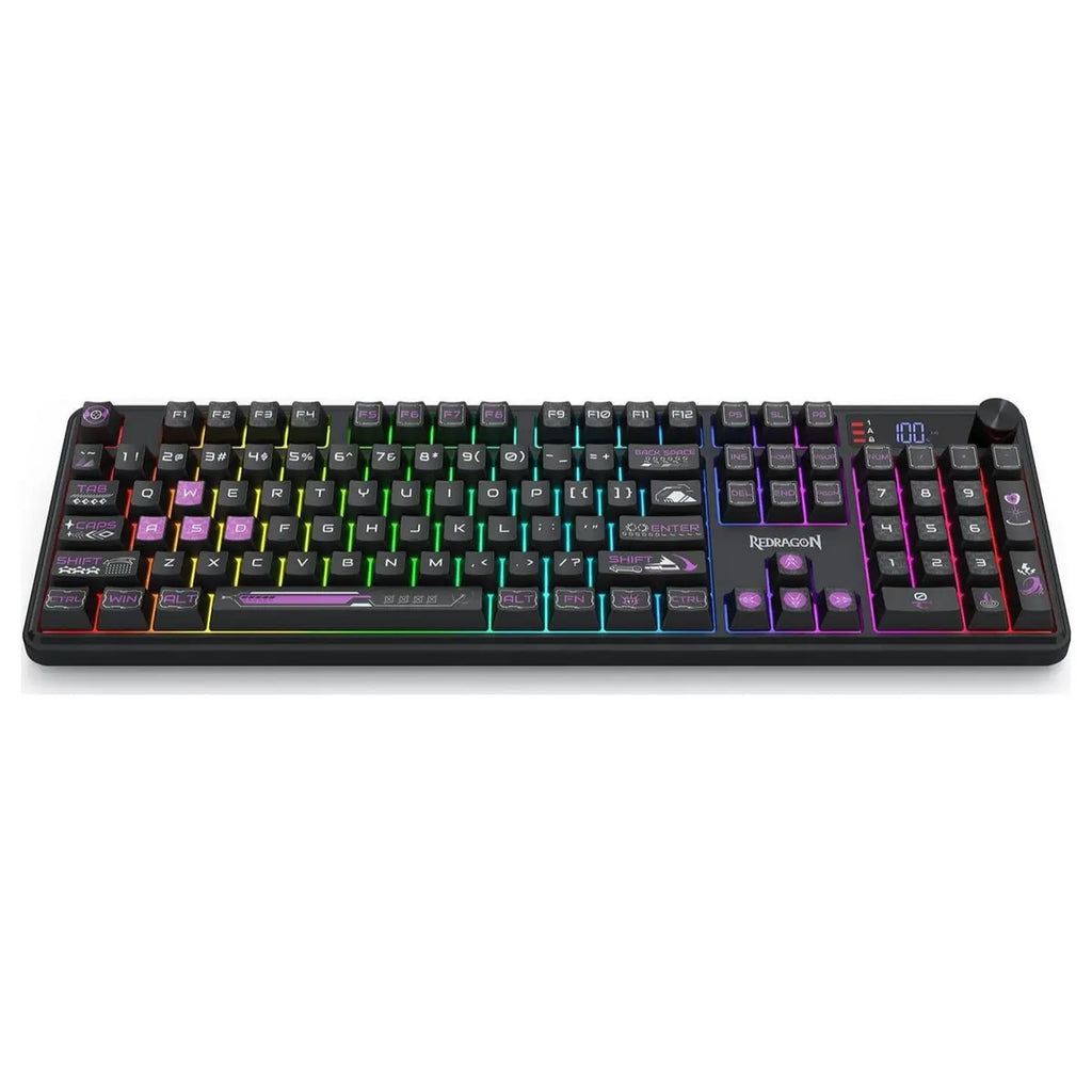 Redragon Volcano RM104 PRO Keyboard, 104-Key Full-Size Membrane, 2.4G Wireless Bluetooth and USB-C Wired, 26-Key Anti-Ghosting, RGB Backlight, K526BP-PRO Black