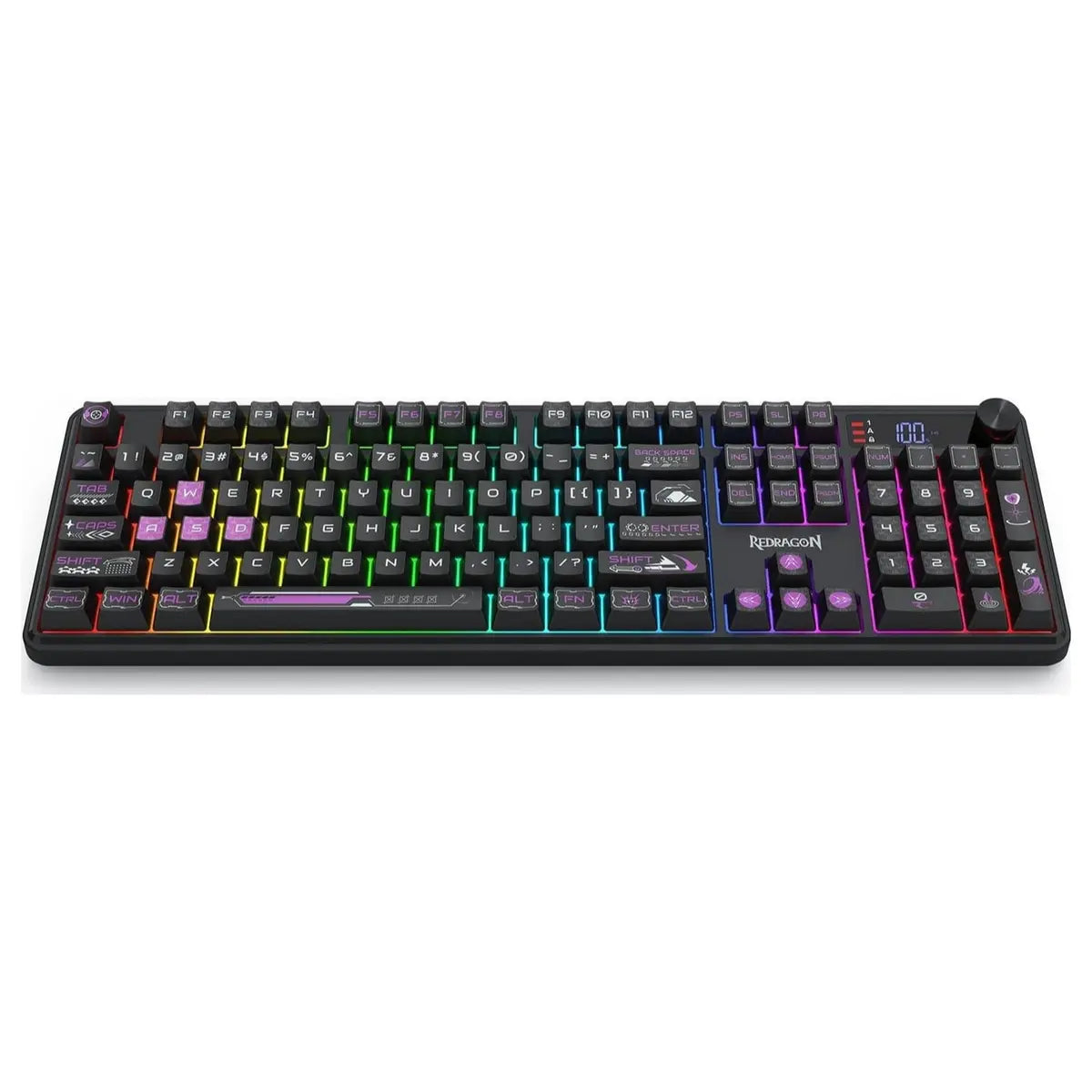 Redragon Volcano RM104 PRO Keyboard, 104-Key Full-Size Membrane, 2.4G Wireless Bluetooth and USB-C Wired, 26-Key Anti-Ghosting, RGB Backlight, K526BP-PRO Black
