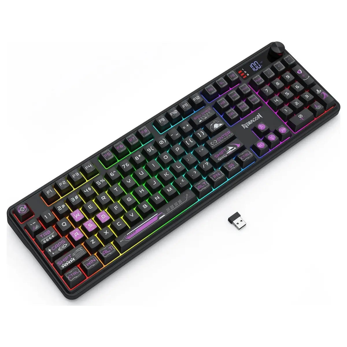 Redragon Volcano RM104 PRO Keyboard, 104-Key Full-Size Membrane, 2.4G Wireless Bluetooth and USB-C Wired, 26-Key Anti-Ghosting, RGB Backlight, K526BP-PRO Black
