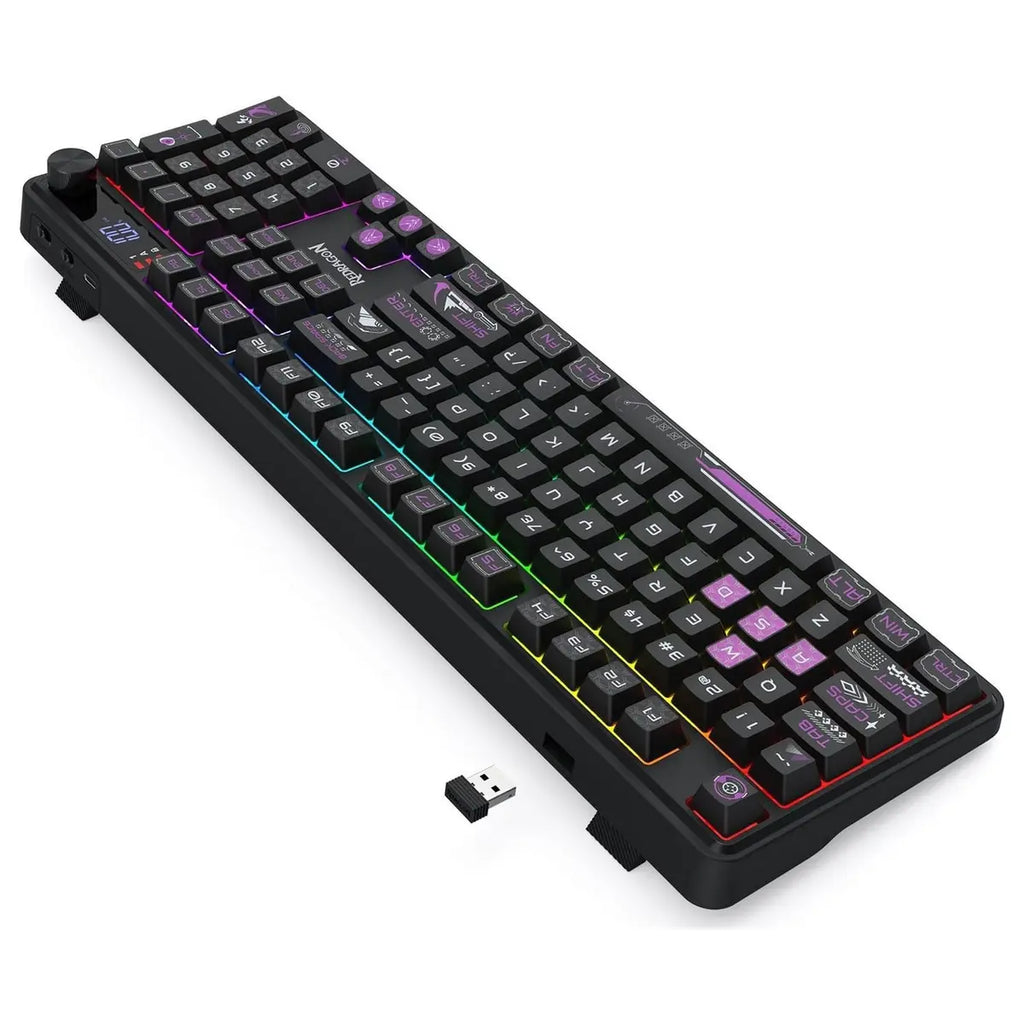 Redragon Volcano RM104 PRO Keyboard, 104-Key Full-Size Membrane, 2.4G Wireless Bluetooth and USB-C Wired, 26-Key Anti-Ghosting, RGB Backlight, K526BP-PRO Black