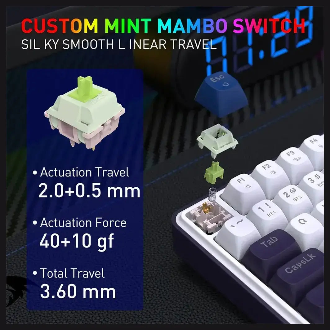 Redragon FAYE 99 Pro K744 ARGB Wireless Tri-Mode Gaming Keyboard, 99-Key 95% PBT Mechanical Keyboard, Hot-Swap Socket, Mint Mambo Switch, White and Black