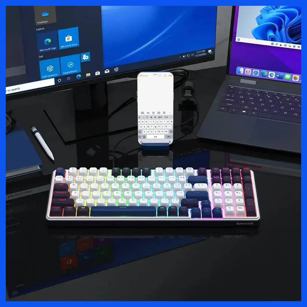 Redragon FAYE 99 Pro K744 ARGB Wireless Tri-Mode Gaming Keyboard, 99-Key 95% PBT Mechanical Keyboard, Hot-Swap Socket, Mint Mambo Switch, White and Black