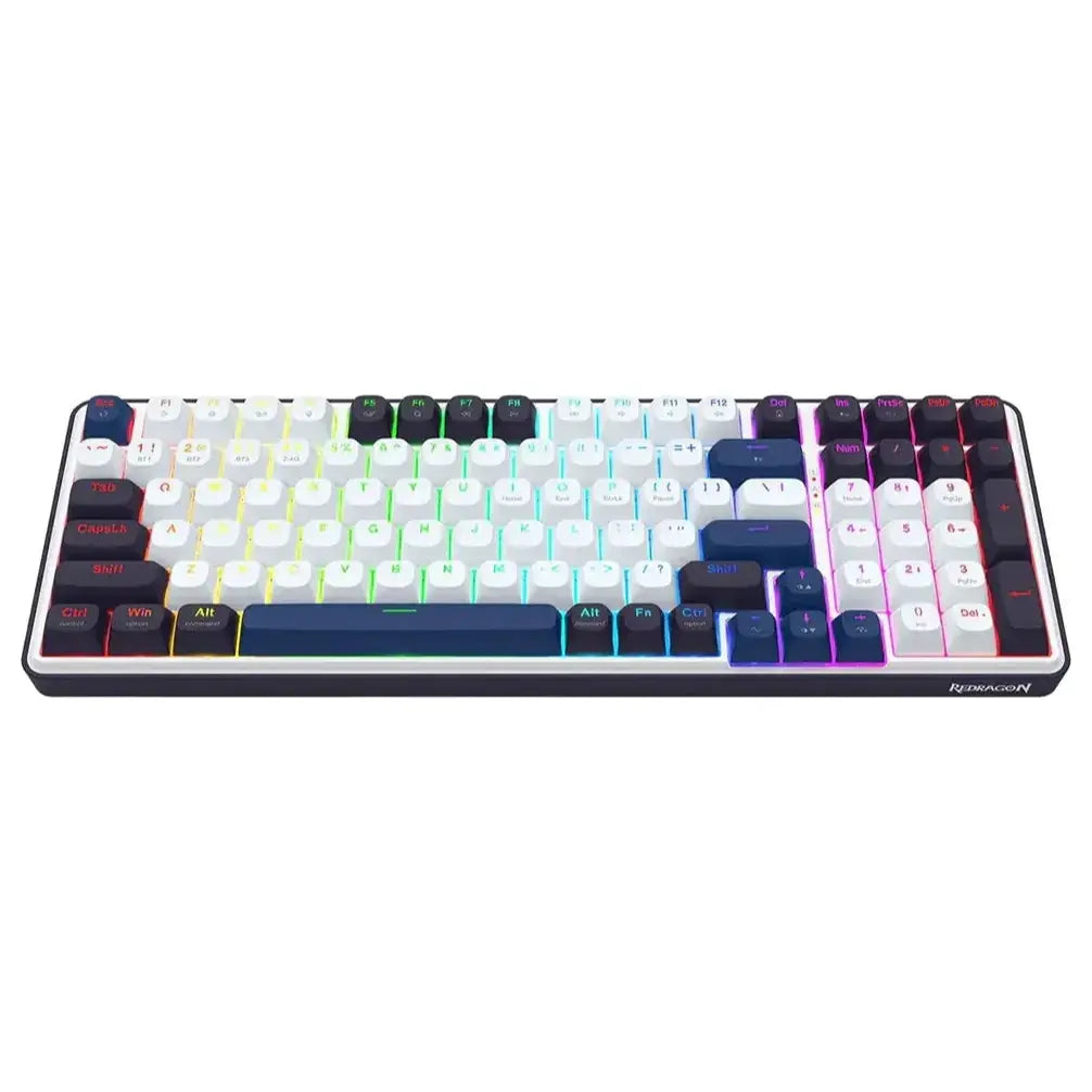Redragon FAYE 99 Pro K744 ARGB Wireless Tri-Mode Gaming Keyboard, 99-Key 95% PBT Mechanical Keyboard, Hot-Swap Socket, Mint Mambo Switch, White and Black