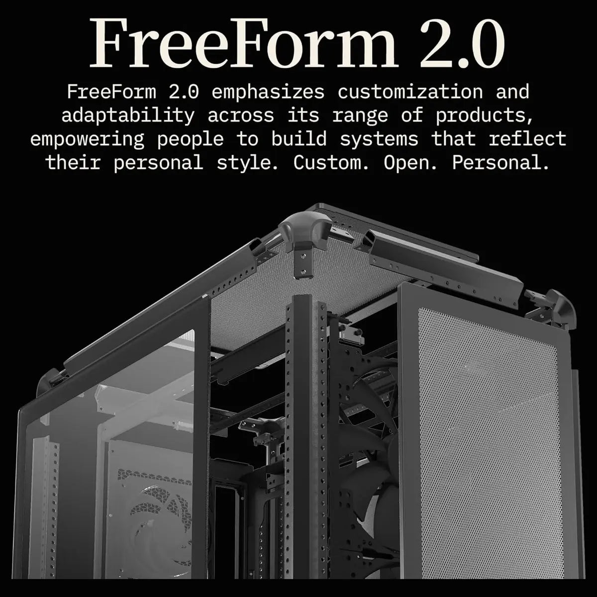 Cooler Master MasterFrame 500 Mesh ARGB ATX Mid-Tower PC Case, Premium Aluminum Chassis, Dual 200mm ARGB Intake Fans, Modular Open-Frame, 360mm Radiator Support, USB-C, Black, MF500M-KHNN-S01