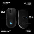 Logitech G PRO 2 LIGHTSPEED Wireless Gaming Mouse, Ambidextrous, HERO 2 44K DPI Sensor, LIGHTFORCE Switches, 95-Hour Battery Life, USB-C Charging, 8 Buttons, 910-007297