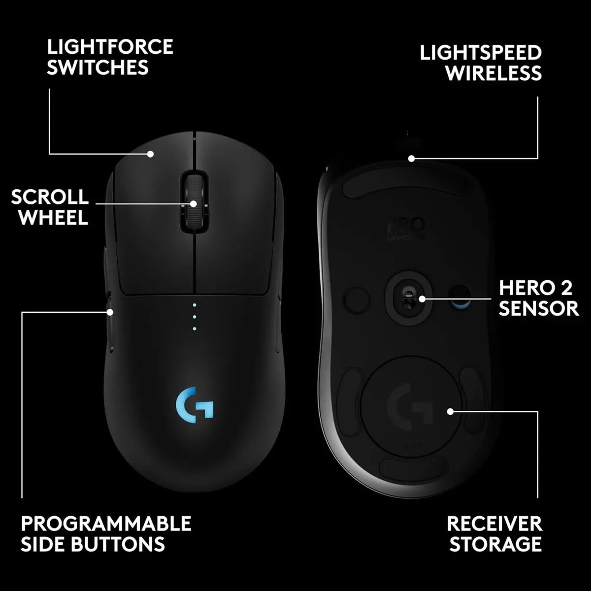 Logitech G PRO 2 LIGHTSPEED Wireless Gaming Mouse, Ambidextrous, HERO 2 44K DPI Sensor, LIGHTFORCE Switches, 95-Hour Battery Life, USB-C Charging, 8 Buttons, 910-007297