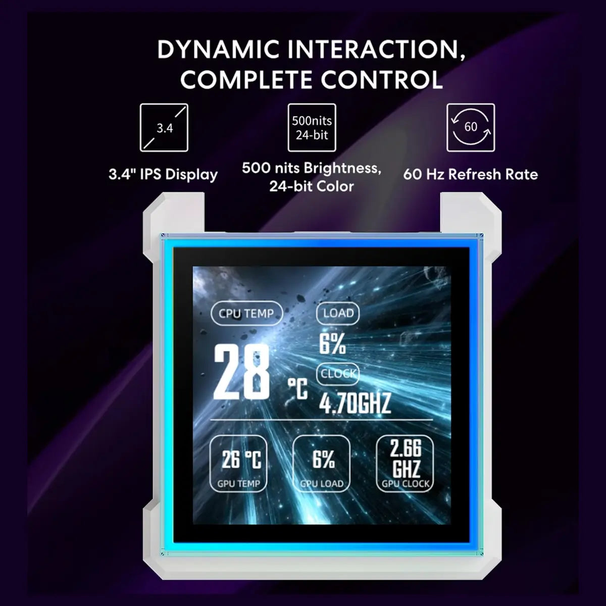 Lian Li HydroShift II LCD-S 360 CL CPU Cooler, 360mm AIO, 3.4 Inch IPS LCD 480x480 60Hz 500 Nits, 3x 120mm RGB Fans 2100RPM 72.7 CFM, Intel LGA1851 and LGA1700 AMD AM5 and AM4, White HS2LCDS36CW