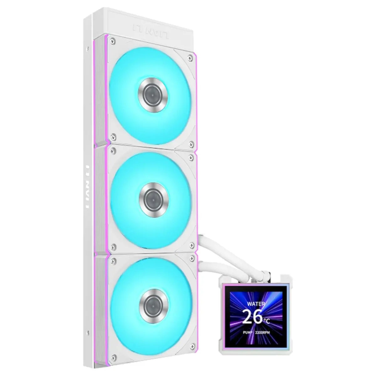 Lian Li HydroShift II LCD-S 360 CL CPU Cooler, 360mm AIO, 3.4 Inch IPS LCD 480x480 60Hz 500 Nits, 3x 120mm RGB Fans 2100RPM 72.7 CFM, Intel LGA1851 and LGA1700 AMD AM5 and AM4, White HS2LCDS36CW