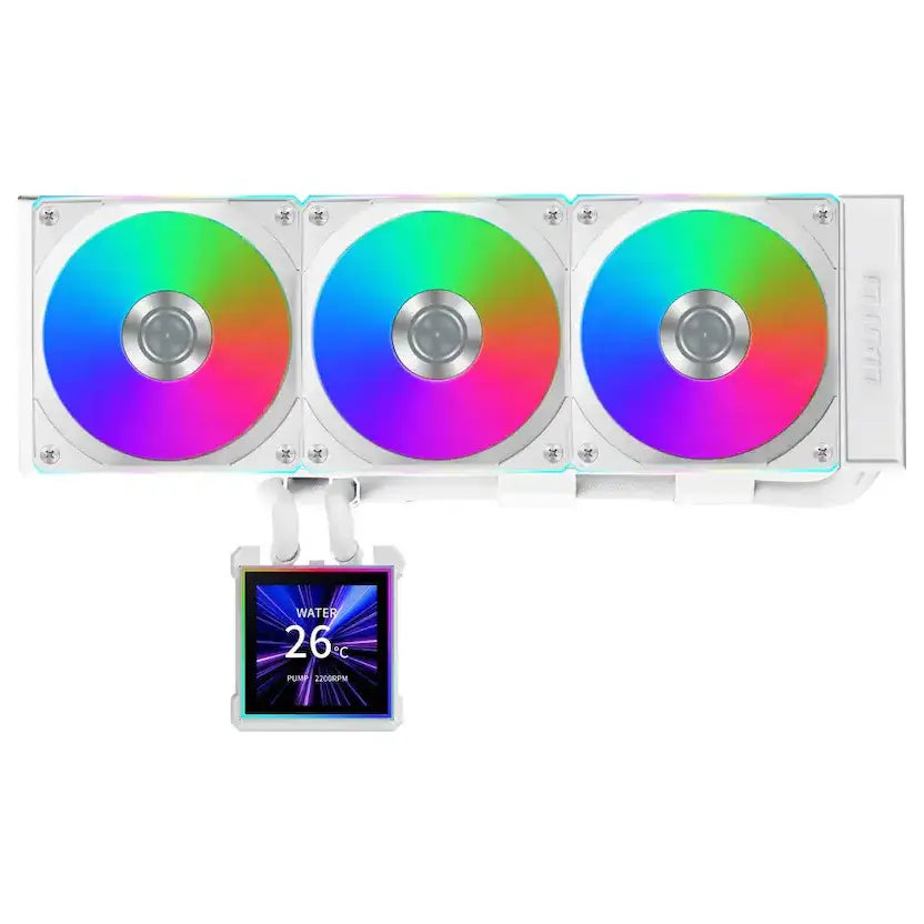 Lian Li HydroShift II LCD-S 360 CL CPU Cooler, 360mm AIO, 3.4 Inch IPS LCD 480x480 60Hz 500 Nits, 3x 120mm RGB Fans 2100RPM 72.7 CFM, Intel LGA1851 and LGA1700 AMD AM5 and AM4, White HS2LCDS36CW