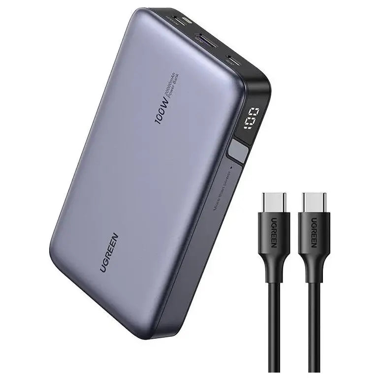 UGREEN Nexode Power Bank, 20000mAh 100W, 2 USB-C Ports and 22.5W USB-A Port, 65W Fast Recharge, LED Display
