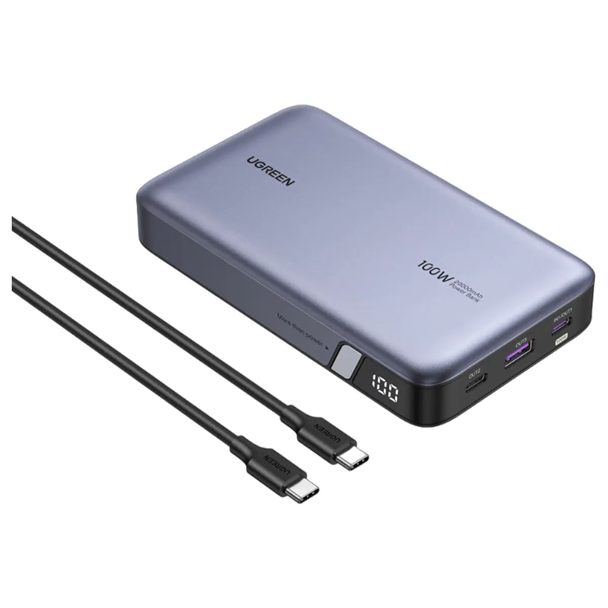 UGREEN Nexode Power Bank, 20000mAh 100W, 2 USB-C Ports and 22.5W USB-A Port, 65W Fast Recharge, LED Display