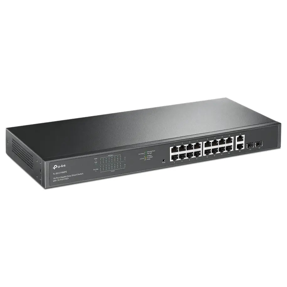 TP-Link TL-SG1218MPE 18-Port Gigabit Easy Smart Switch, 16-Port PoE+ 250W, 2 Gigabit Non-PoE RJ45, 2 Combo Gigabit SFP Slots