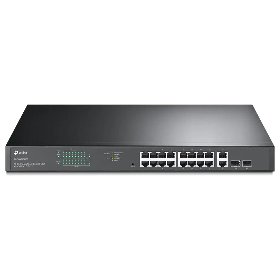 TP-Link TL-SG1218MPE 18-Port Gigabit Easy Smart Switch, 16-Port PoE+ 250W, 2 Gigabit Non-PoE RJ45, 2 Combo Gigabit SFP Slots