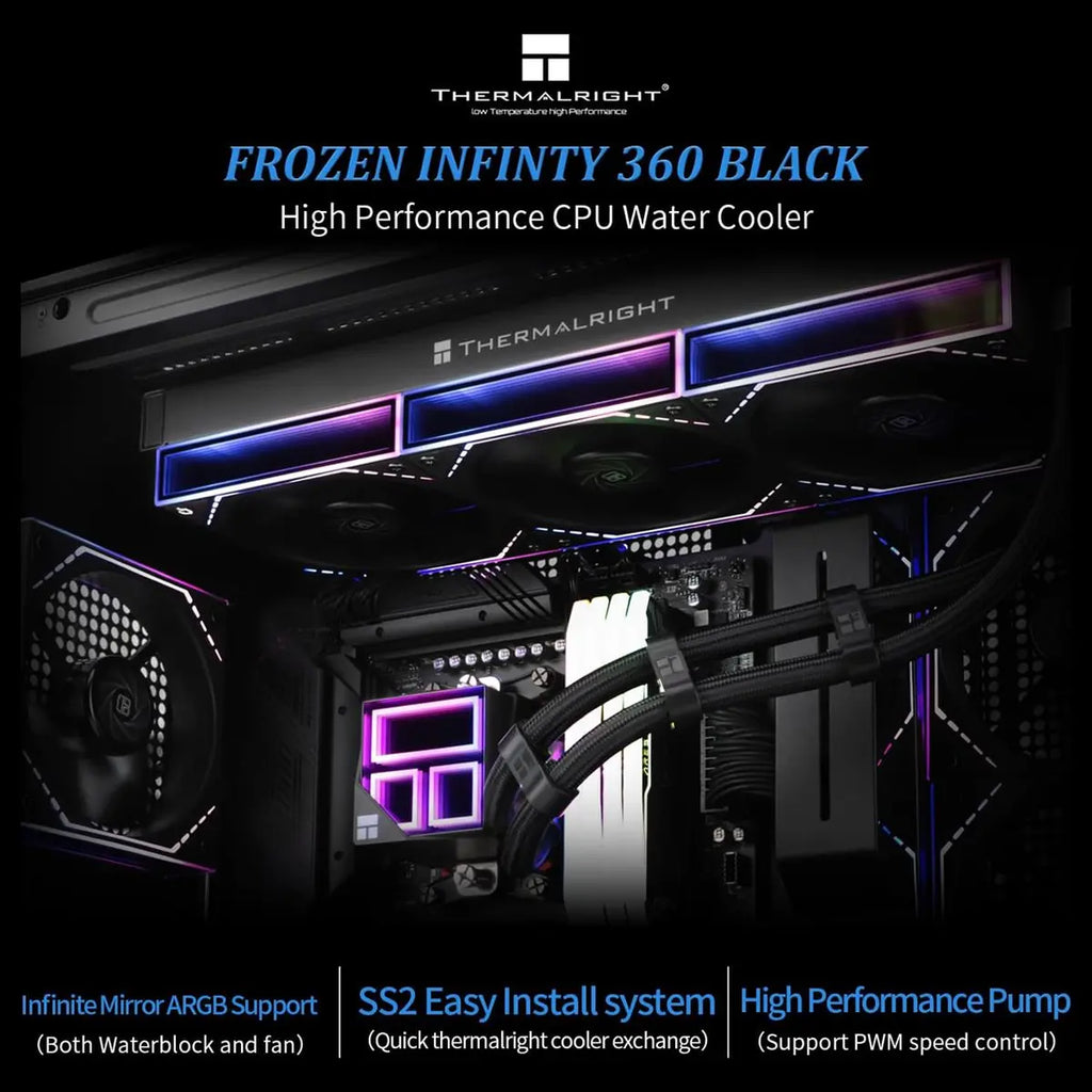 Thermalright Frozen Infinity 360 PC Liquid CPU Water Cooler, Triple PWM Fans 2000RPM, Desktop CPU AIO Cooler for AM4 and AM5 and Intel LGA1150/1151/1200/2011/1700/1851, Infinity Mirror, Black