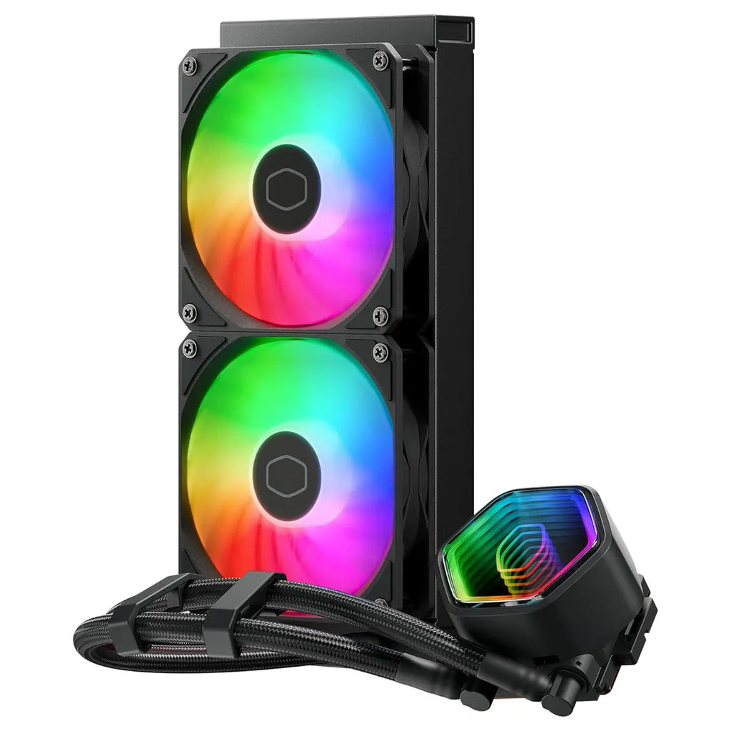 Cooler Master Core II 240 Liquid CPU AIO Cooler, 240mm Radiator, Dual ARGB PWM Fans 650 To 1,750, Infinity Mirror Dual-Chamber Pump, AMD AM5 and AM4 and Intel LGA 1851 and 1700, Black, MLW-D24M-A18PA-R1