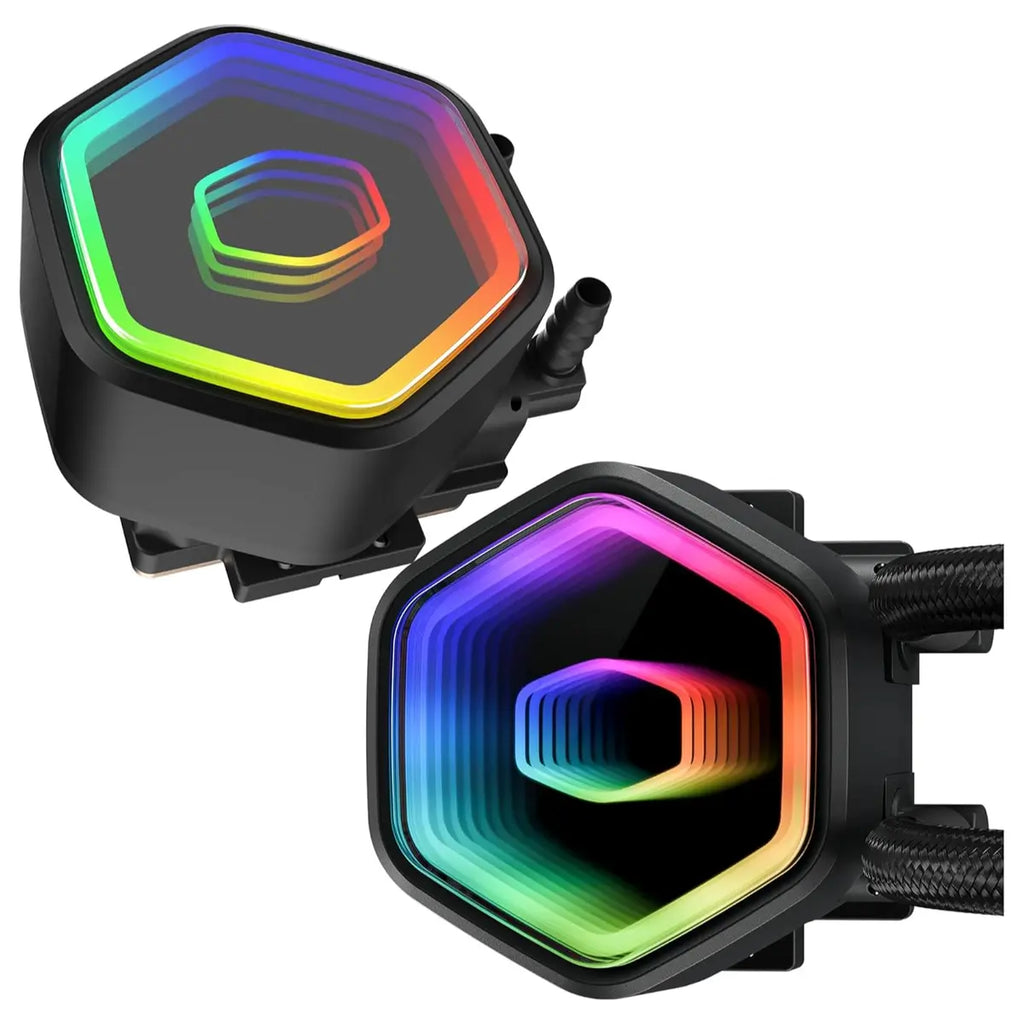 Cooler Master Core II 240 Liquid CPU AIO Cooler, 240mm Radiator, Dual ARGB PWM Fans 650 To 1,750, Infinity Mirror Dual-Chamber Pump, AMD AM5 and AM4 and Intel LGA 1851 and 1700, Black, MLW-D24M-A18PA-R1