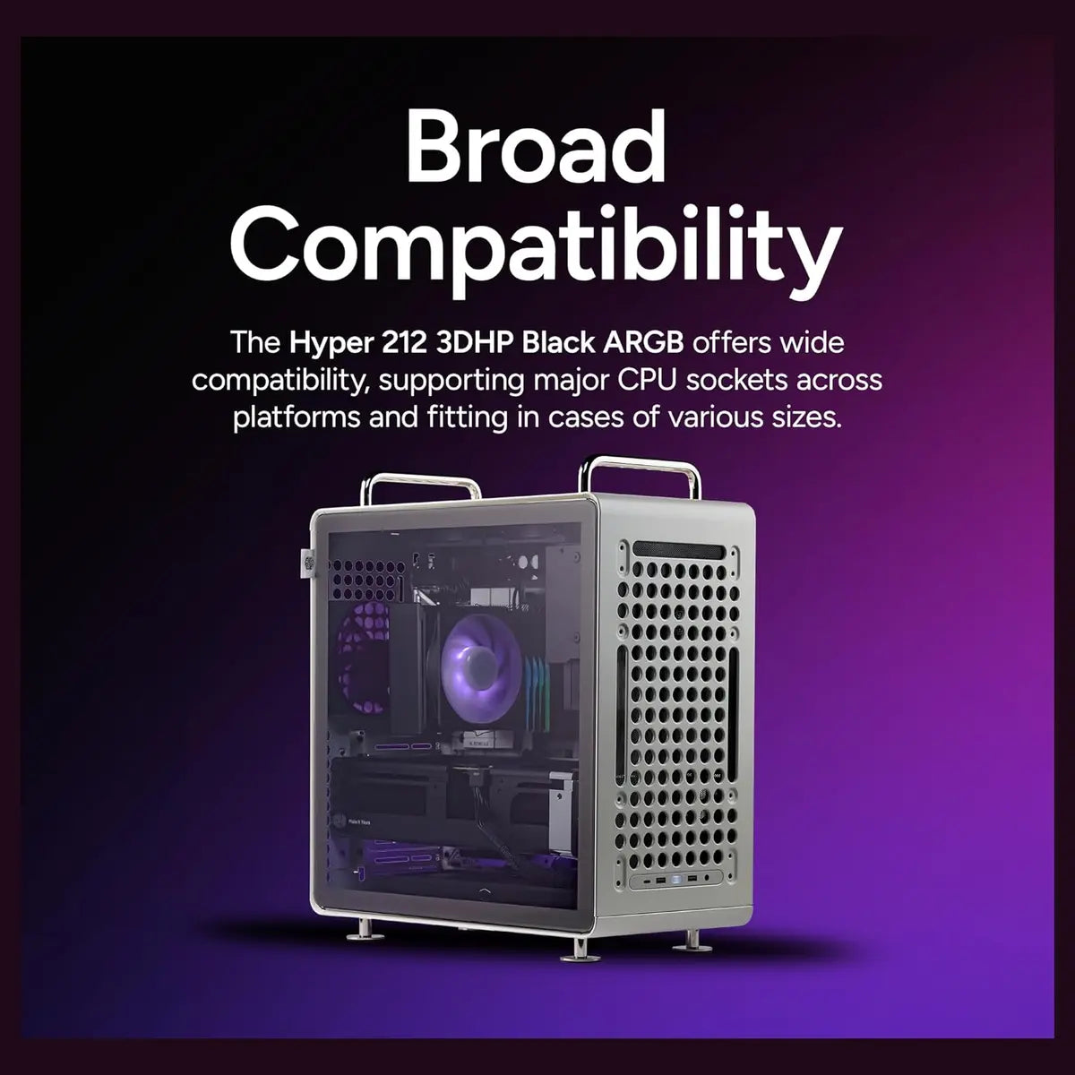 Cooler Master Hyper 212 3DHP ARGB CPU Air Cooler, Patented 3D Heat Pipe Technology, 120mm PWM High Airflow ARGB Fan, Quiet Cooling, AMD AM5 and AM4 and Intel LGA 1851 and 1700, Black, MAY-T2HP-217PA-R1
