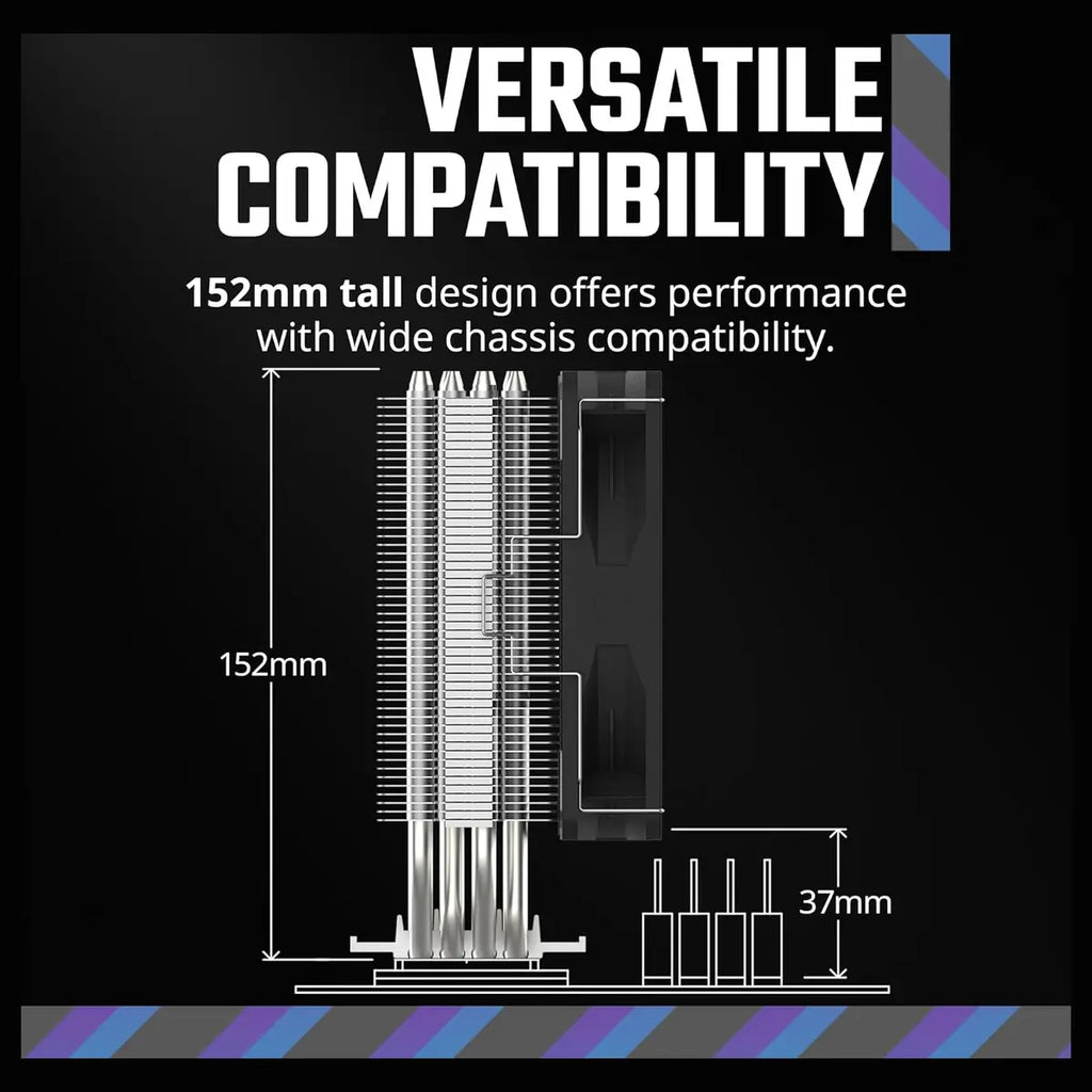 Cooler Master Hyper 212 Spectrum V3 ARGB CPU Air Cooler, 4 Copper Heat Pipes, 120mm PWM Fan 650 To 1,750RPM, AMD AM5 and AM4 and Intel LGA 1851 and 1700 and 1200, RR-S4NA-17PA-R1