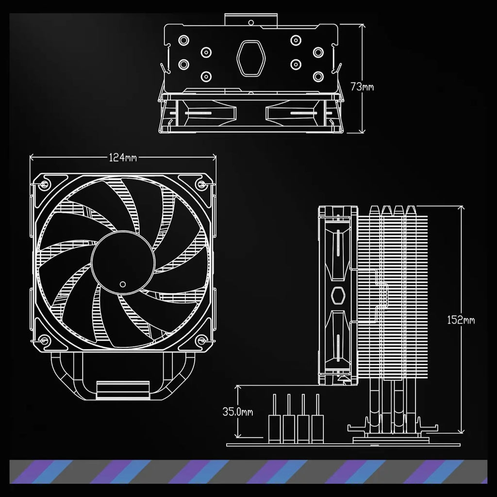 Cooler Master Hyper 212 Spectrum V3 ARGB CPU Air Cooler, 4 Copper Heat Pipes, 120mm PWM Fan 650 To 1,750RPM, AMD AM5 and AM4 and Intel LGA 1851 and 1700 and 1200, RR-S4NA-17PA-R1