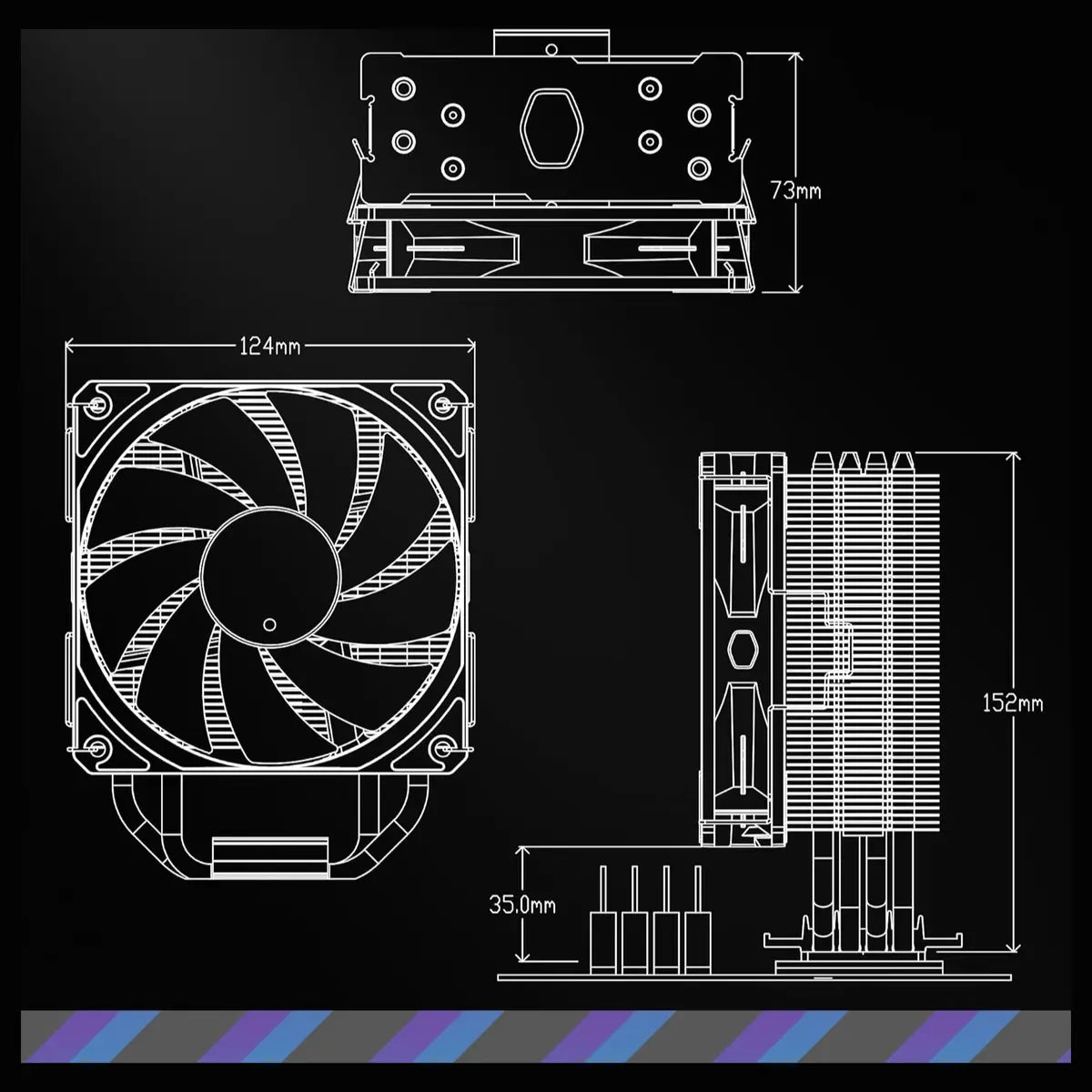 Cooler Master Hyper 212 Spectrum V3 ARGB CPU Air Cooler, 4 Copper Heat Pipes, 120mm PWM Fan 650 To 1,750RPM, AMD AM5 and AM4 and Intel LGA 1851 and 1700 and 1200, RR-S4NA-17PA-R1