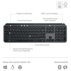 Logitech MX Keys S Wireless Keyboard, Low Profile, Quiet Typing, Programmable Keys, Backlighting, Bluetooth, USB-C Rechargeable, Graphite, 920-011563