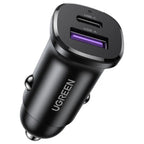 Ugreen EC305 25845 2-Port Fast Car Charger, USB-C PD 30W Max and USB-A QC 22.5W Max, 30W, Black