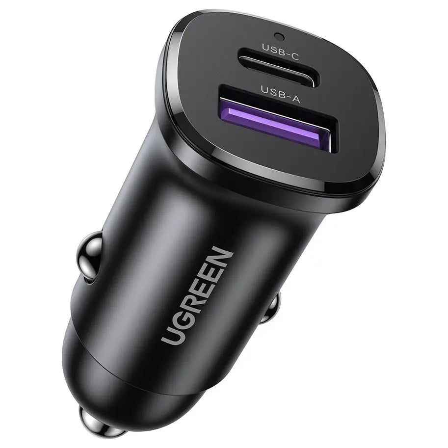 Ugreen EC305 25845 2-Port Fast Car Charger, USB-C PD 30W Max and USB-A QC 22.5W Max, 30W, Black