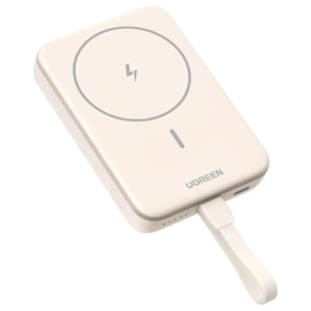 UGREEN Nexode 35341 MagSafe Power Bank, 10000mAh, 15W Magnetic Wireless, 20W USB-C PD Built-in Cable, USB-A Port, White, PB760
