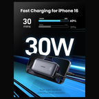 UGREEN Nexode Fast Charging Power Bank, 10000mAh, 30W PD USB-C, Dual-Port USB-C and USB-A, TFT Digital Display, Grey, PB502 25185