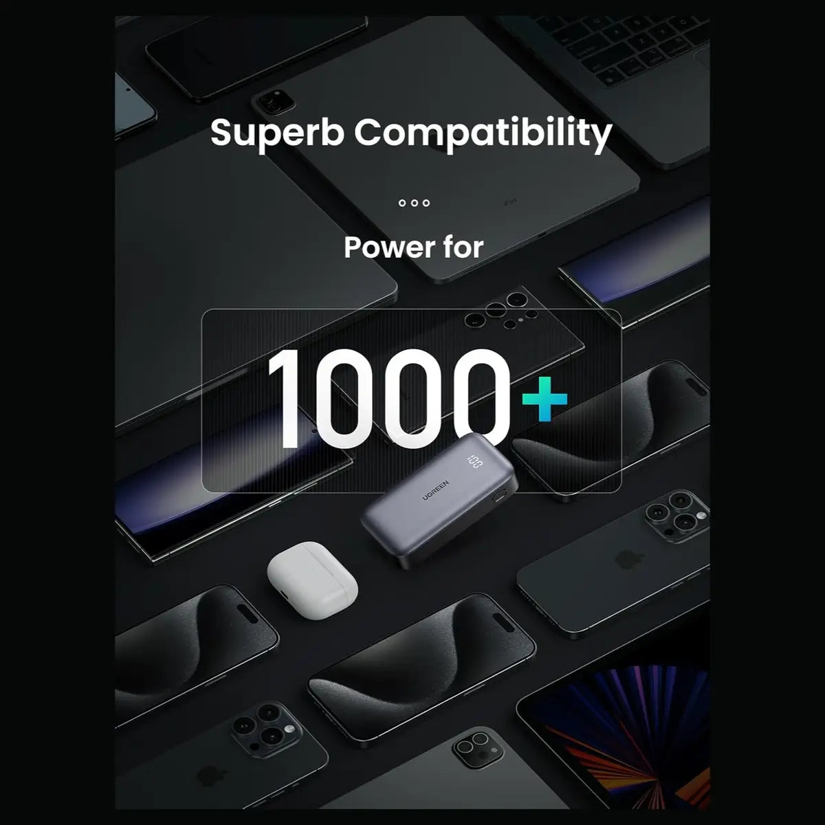 UGREEN Nexode Fast Charging Power Bank, 10000mAh, 30W PD USB-C, Dual-Port USB-C and USB-A, TFT Digital Display, Grey, PB502 25185